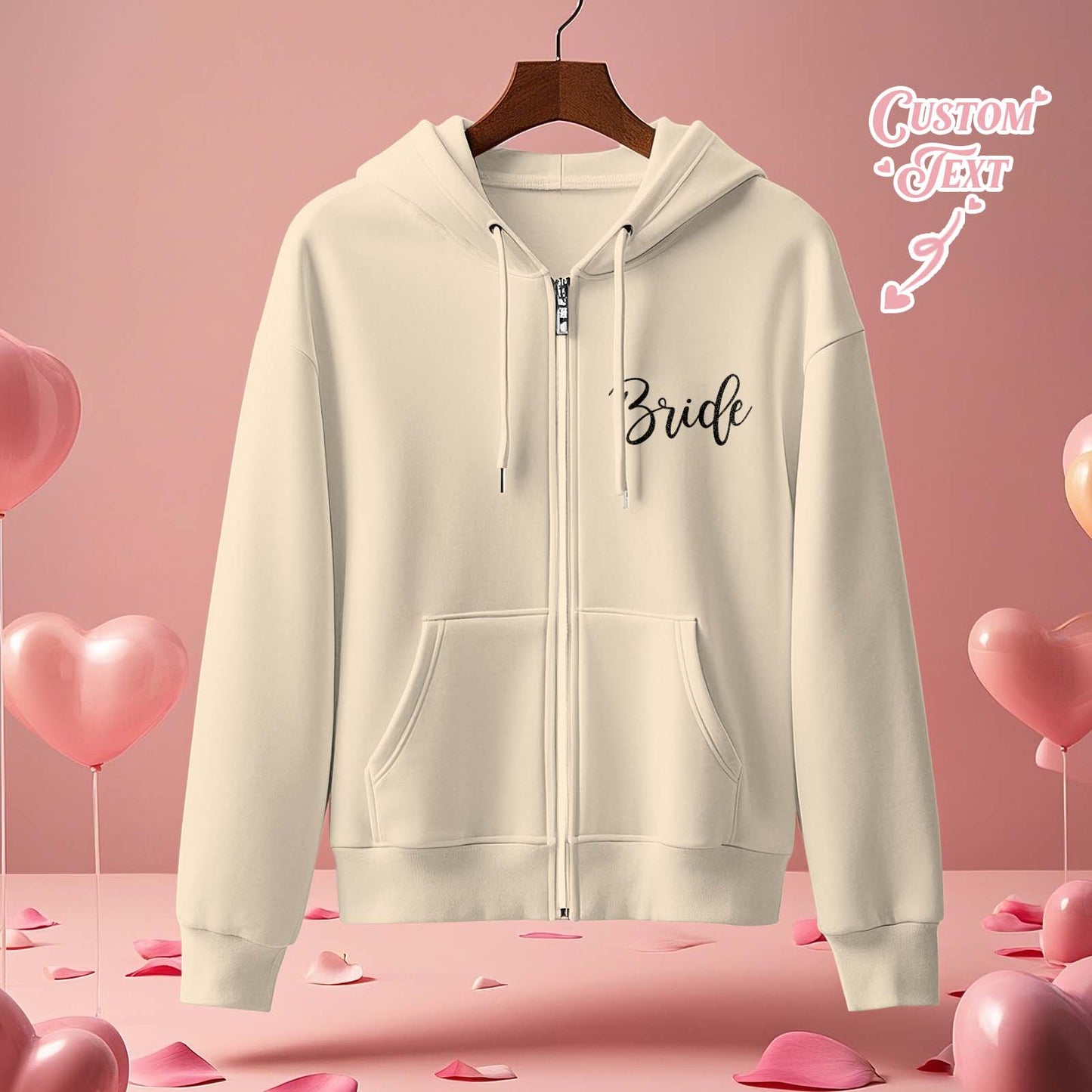 Personalized Mrs Bride Hoodie with Name Zip Up Hoodie Wedding Bridal Shower Gift for Bride