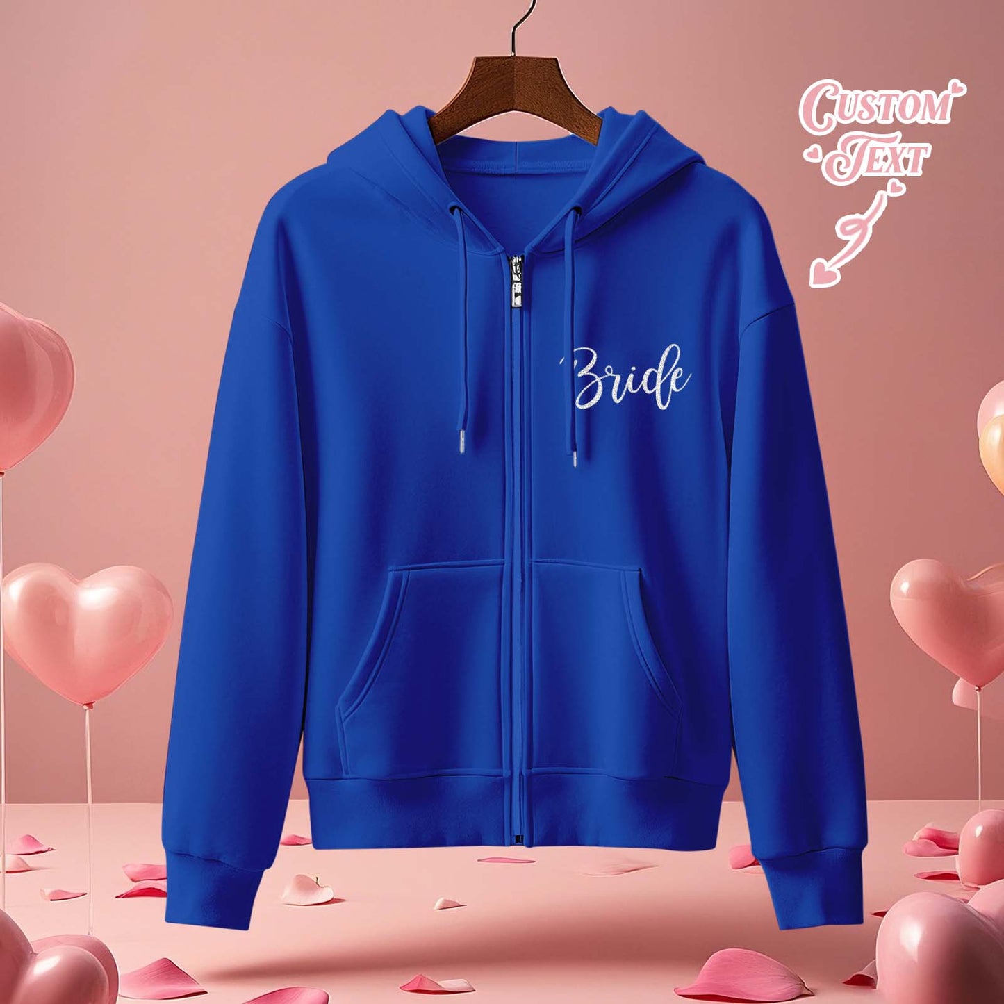 Personalized Mrs Bride Hoodie with Name Zip Up Hoodie Wedding Bridal Shower Gift for Bride