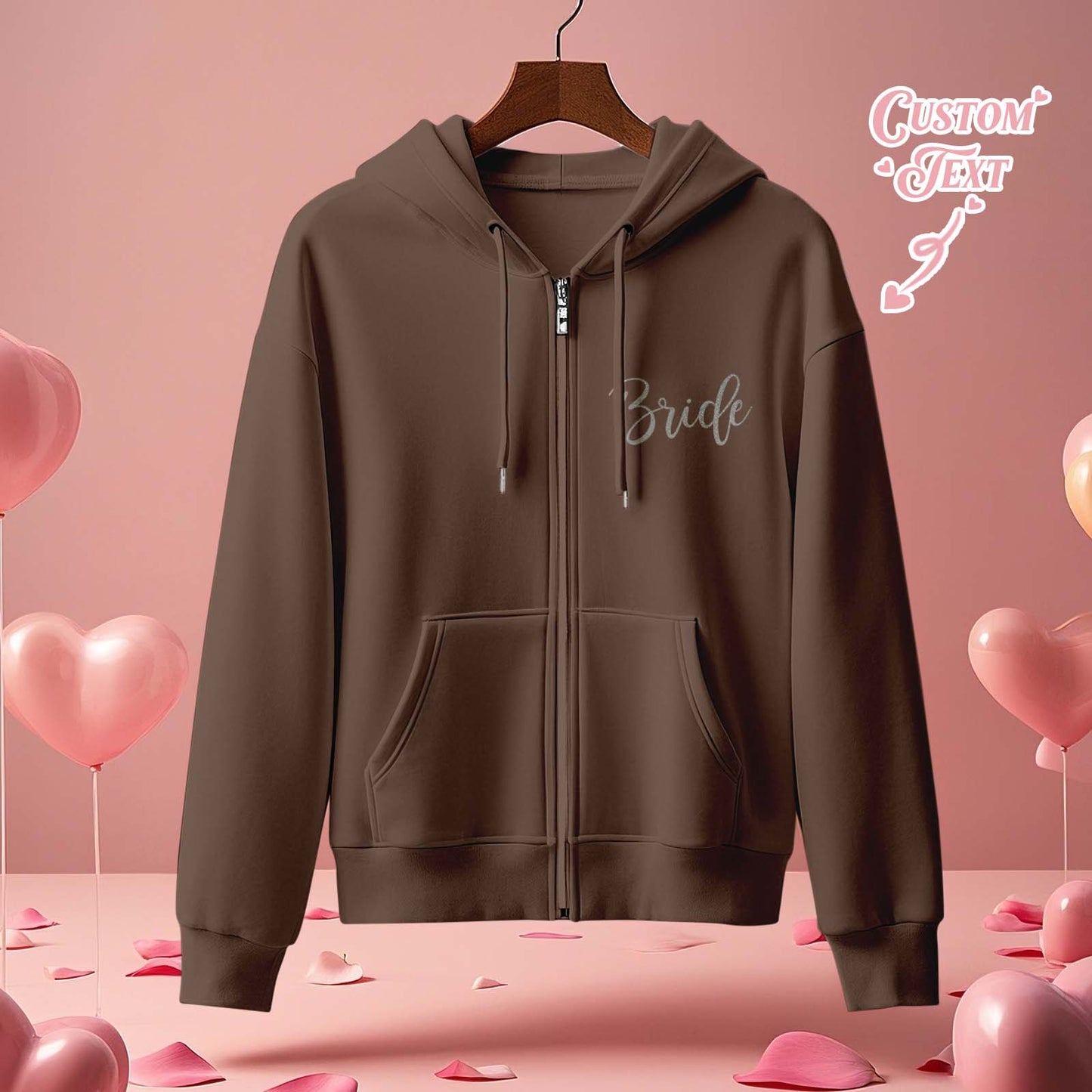 Personalized Mrs Bride Hoodie with Name Zip Up Hoodie Wedding Bridal Shower Gift for Bride