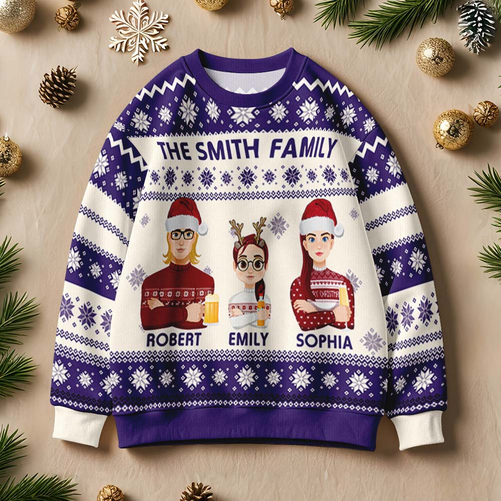 Personalized Ugly Sweater Cartoon Christmas Sweater Funny Gift for Family or Friend