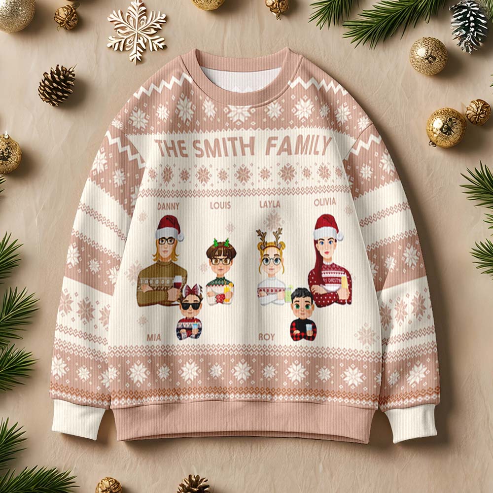 Personalized Ugly Sweater Cartoon Christmas Sweater Funny Gift for Family or Friend