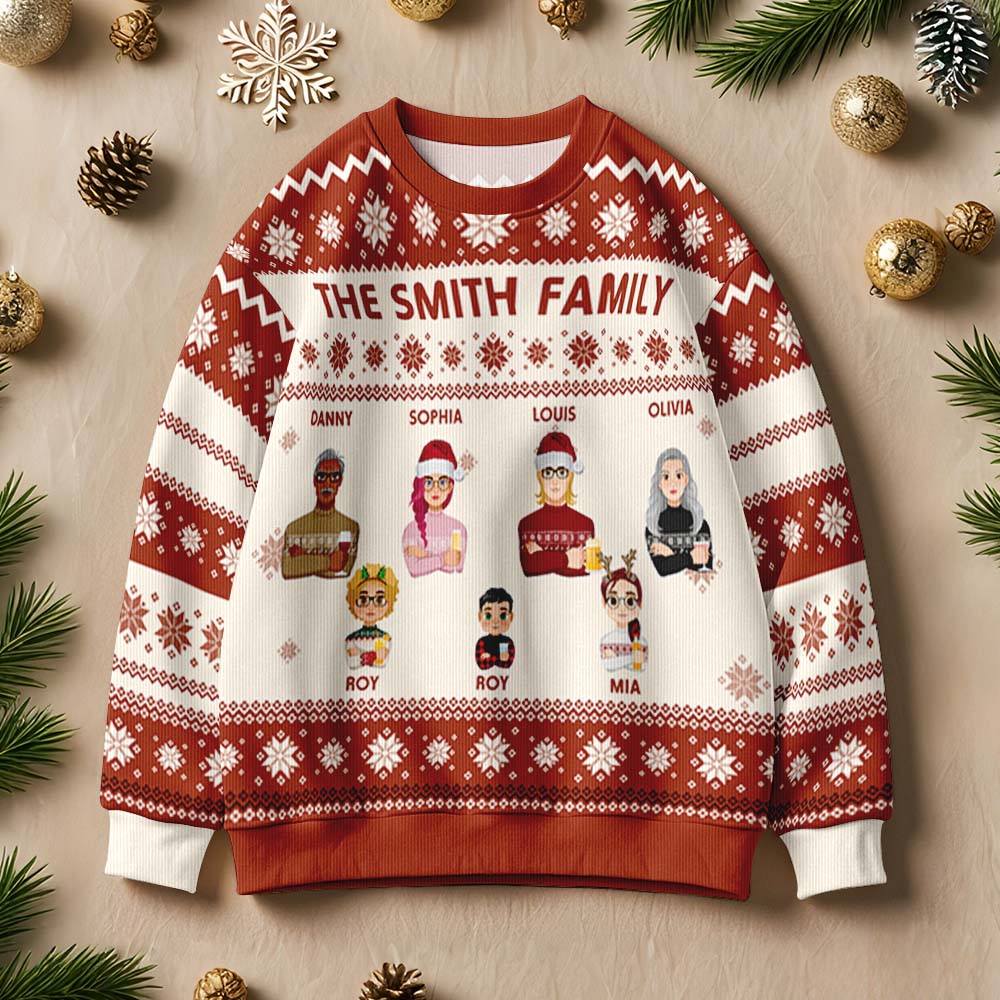 Personalized Ugly Sweater Cartoon Christmas Sweater Funny Gift for Family or Friend