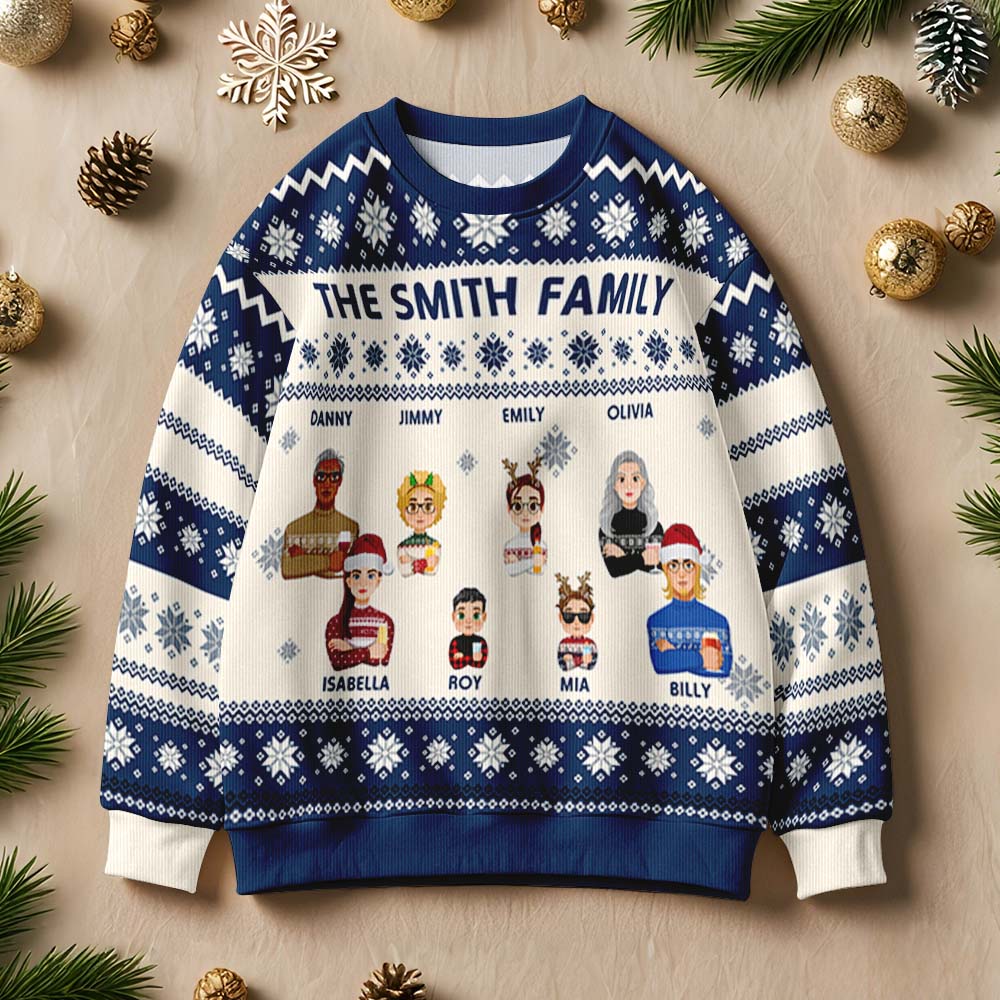 Personalized Ugly Sweater Cartoon Christmas Sweater Funny Gift for Family or Friend