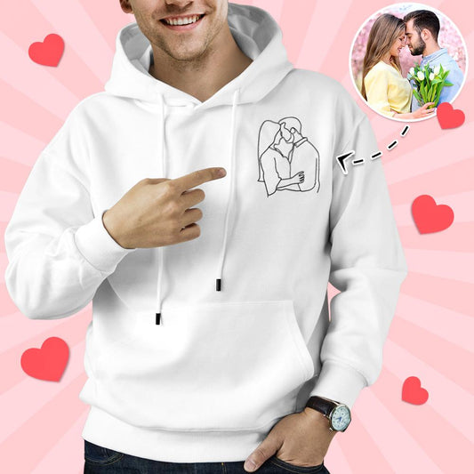 Custom Embroidered Hoodies Portrait From Photo Outline Photo Sweatshirt Gift for Men