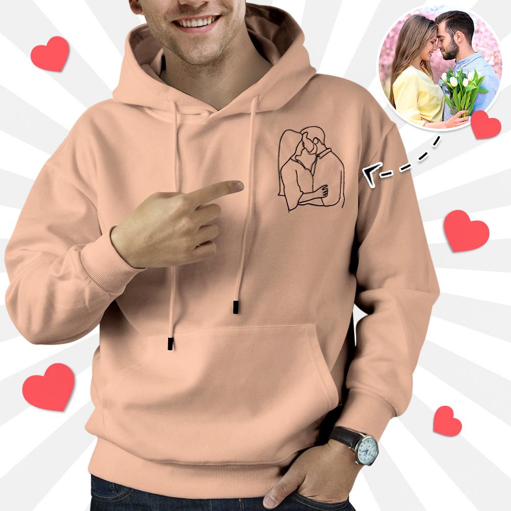 Custom Embroidered Hoodies Portrait From Photo Outline Photo Sweatshirt Gift for Men