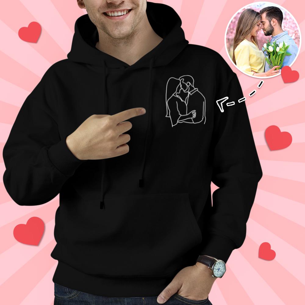 Custom Embroidered Hoodies Portrait From Photo Outline Photo Sweatshirt Gift for Men