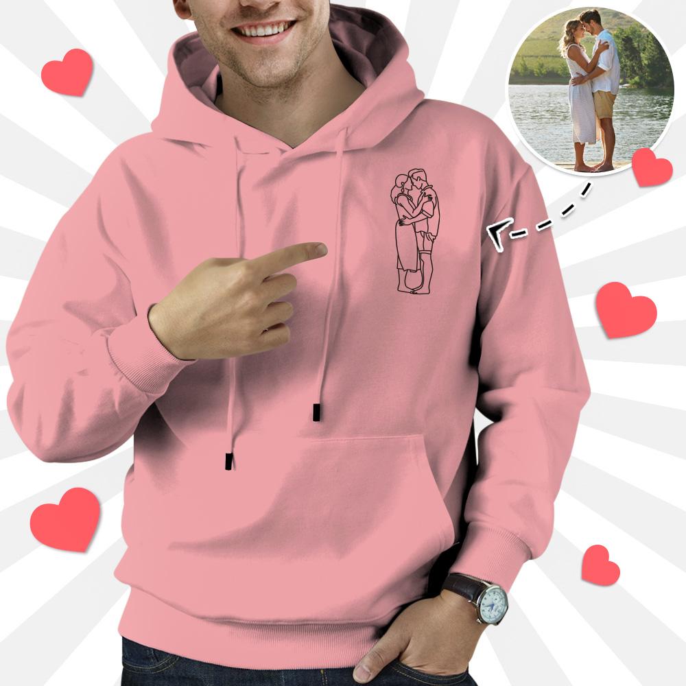 Custom Embroidered Hoodies Portrait From Photo Outline Photo Sweatshirt Gift for Men