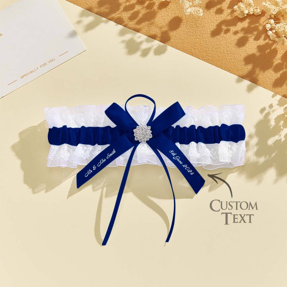 Personalized Wedding Garter with Name and Wedding Date Excellent Gift for the Bride Something Blue