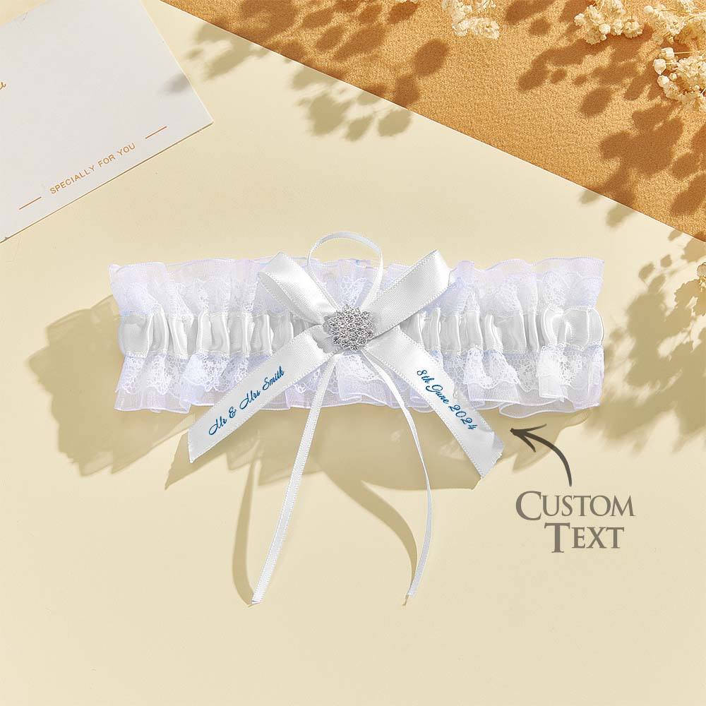 Personalized Wedding Garter with Name and Wedding Date Excellent Gift for the Bride Something Blue