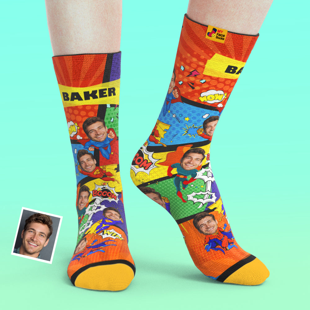 Custom Socks My Face Socks Add Pictures and Name - Superhero