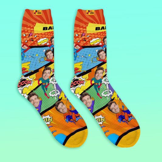 Custom Socks My Face Socks Add Pictures and Name - Superhero