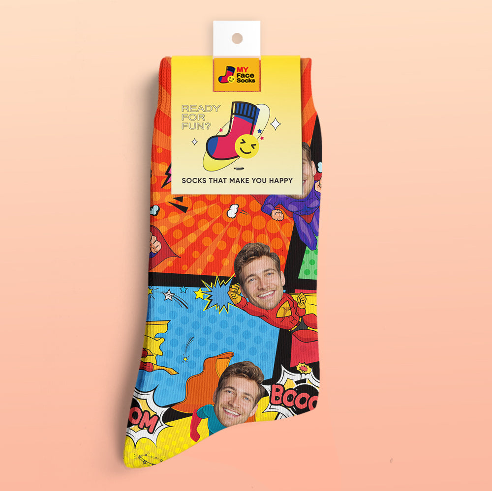 Custom Socks My Face Socks Add Pictures and Name - Superhero