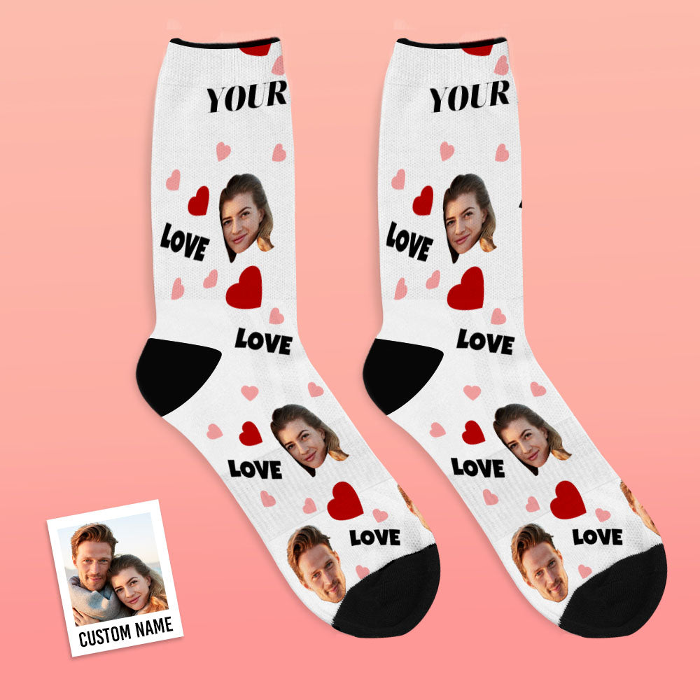 Custom Face Socks Personalized Photo Socks Gift For Family - Love