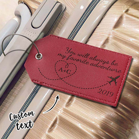 Personalized Engraved Leather Luggage Tag - Creative Airplane Path Design Keychain - Wedding Anniversary Gift