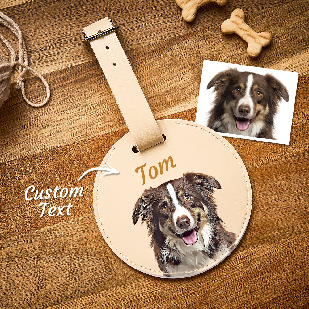 Personalized Pet Portrait Round Luggage Tag with Name Gift for Pet Lover