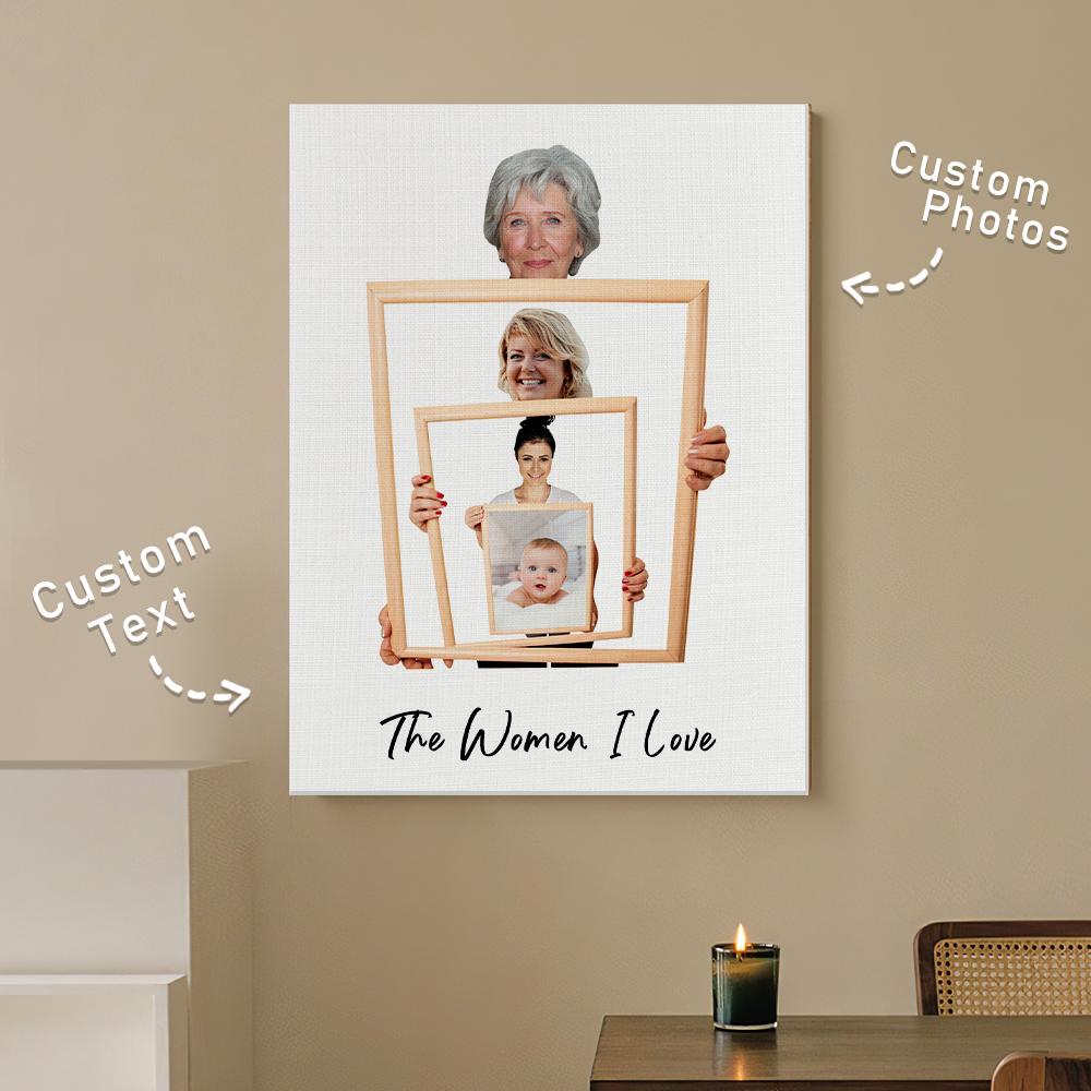 The Three/ Four/ Five Ages of the Generations Painting Custom Photo Canvas Ornament Mother's Day Gift Without Frame