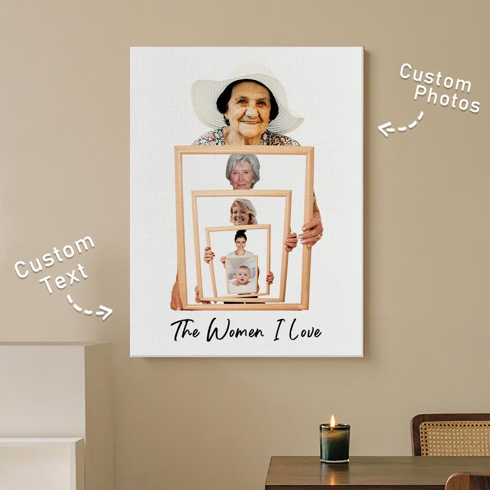 The Three/ Four/ Five Ages of the Generations Painting Custom Photo Canvas Ornament Mother's Day Gift Without Frame