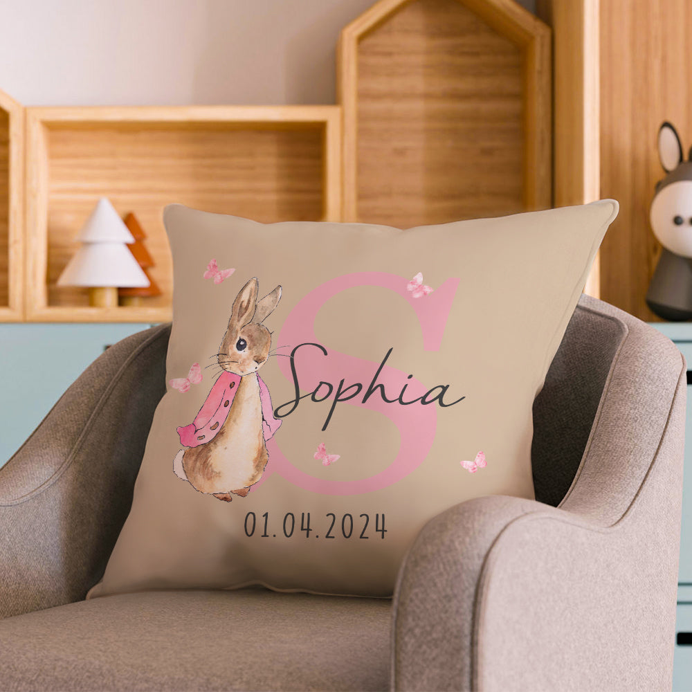 Personalized Peter Rabbit Throw Pillow Cover with Name Throw Pillow Baby Shower Birthday Gift for Kid