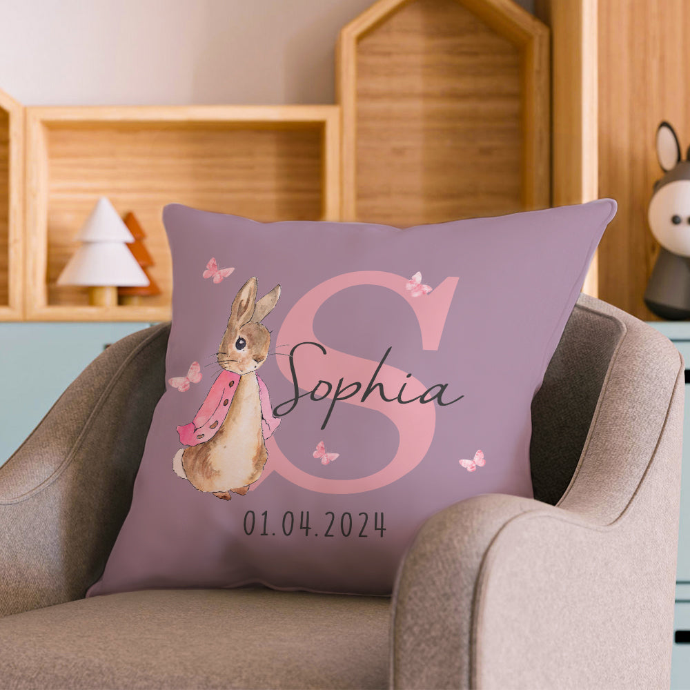 Personalized Peter Rabbit Throw Pillow Cover with Name Throw Pillow Baby Shower Birthday Gift for Kid