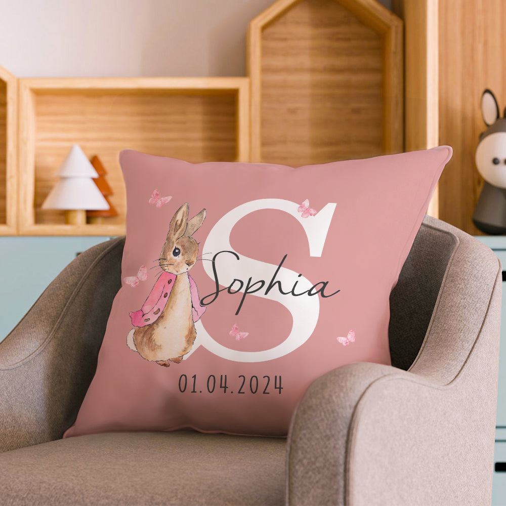 Personalized Peter Rabbit Throw Pillow Cover with Name Throw Pillow Baby Shower Birthday Gift for Kid