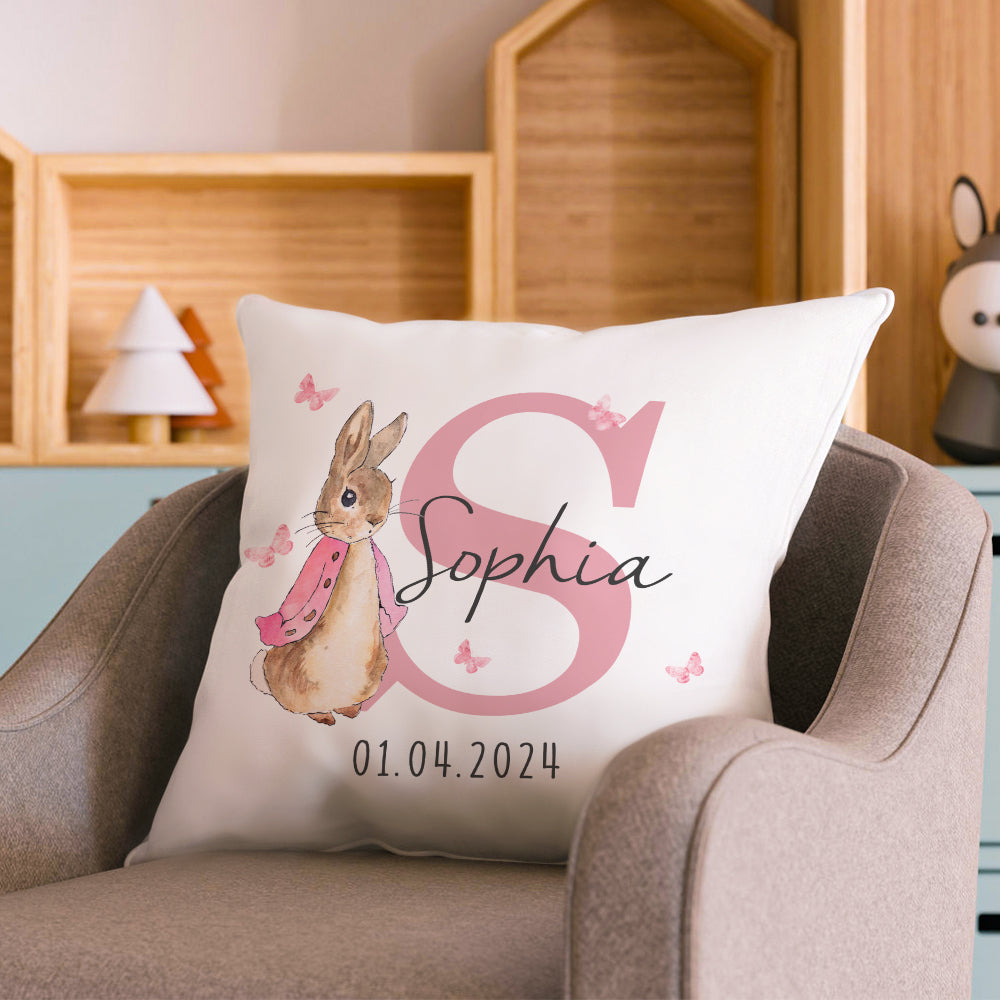 Personalized Peter Rabbit Throw Pillow Cover with Name Throw Pillow Baby Shower Birthday Gift for Kid