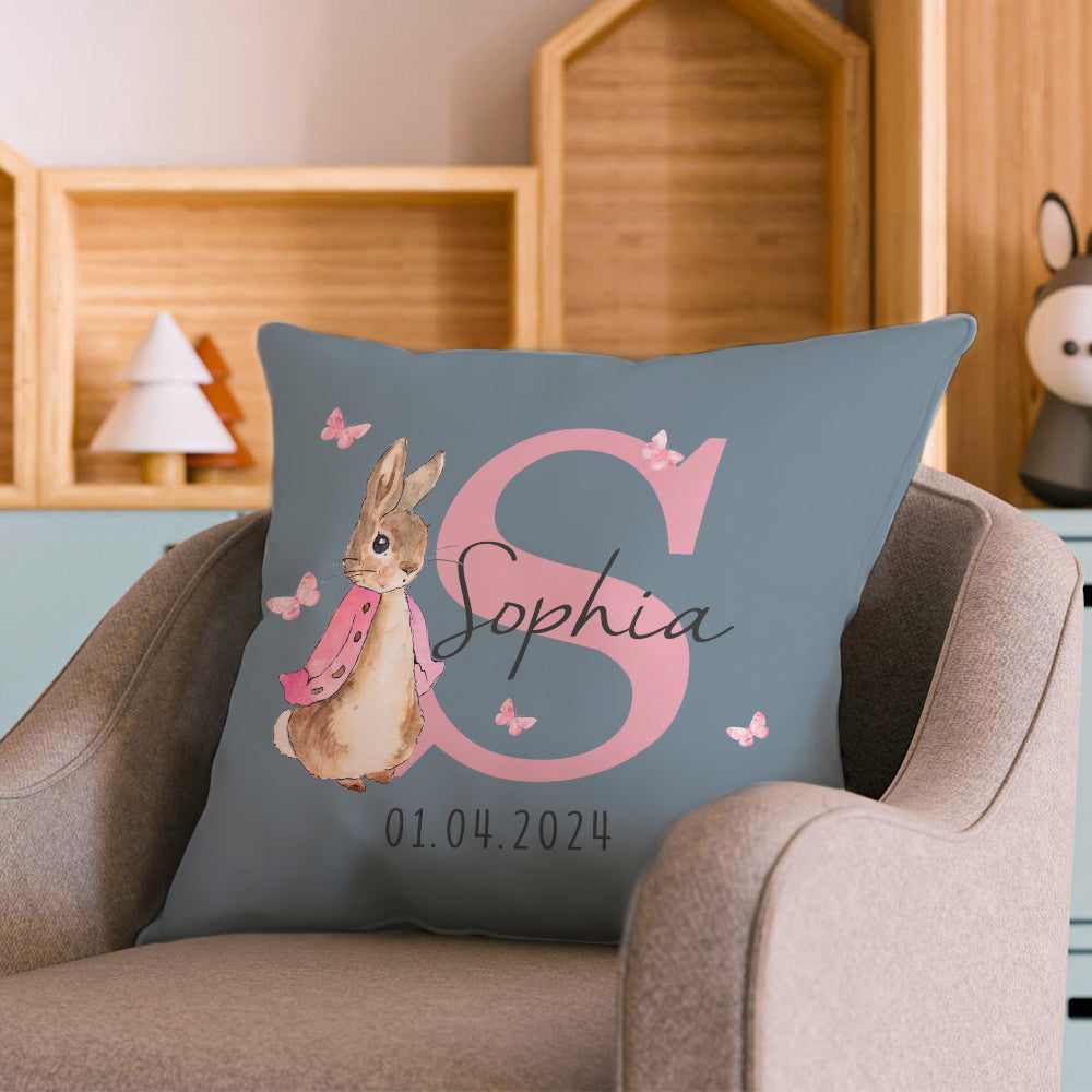 Personalized Peter Rabbit Throw Pillow Cover with Name Throw Pillow Baby Shower Birthday Gift for Kid