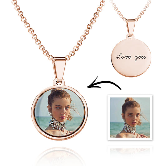 Custom Photo Engraved Necklace Pendant Picture Necklace Double Sided Wedding Gift