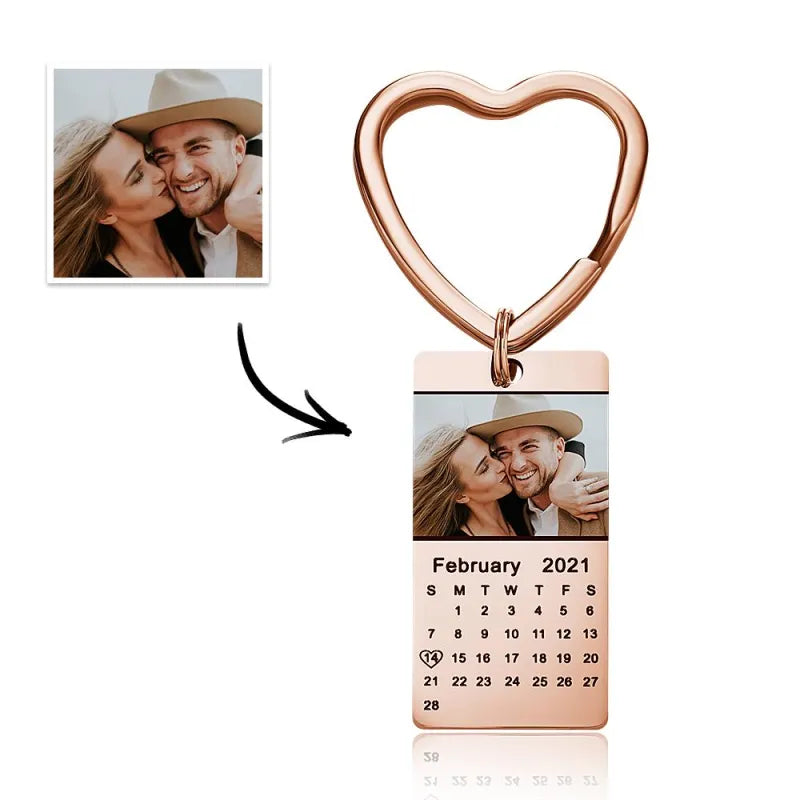 Personalized Photo Calendar Keychain Stainless Steel Keyring Anniversary Gifts for Him