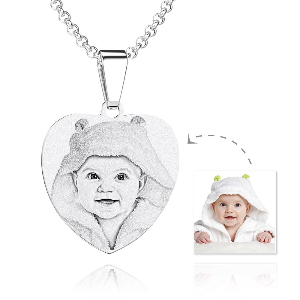 Engraved Heart Tag Necklace Custom Stainless Steel Photo Necklace