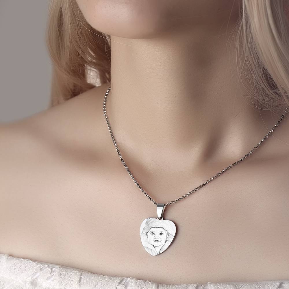 Engraved Heart Tag Necklace Custom Stainless Steel Photo Necklace