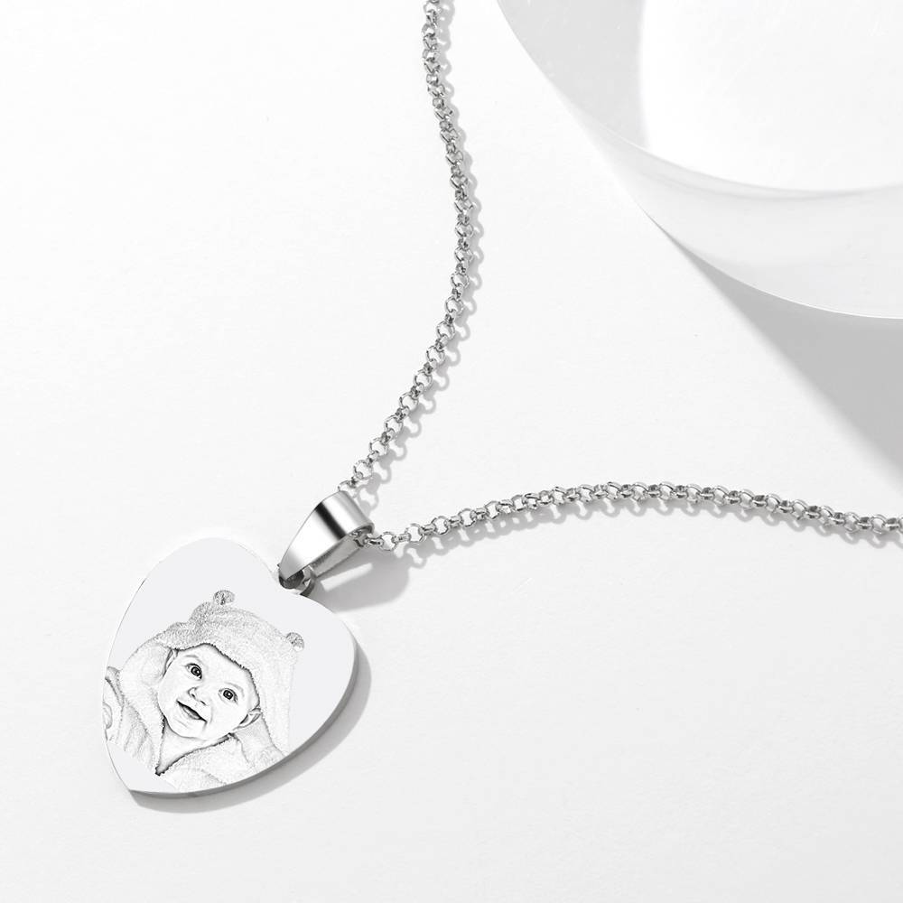 Engraved Heart Tag Necklace Custom Stainless Steel Photo Necklace