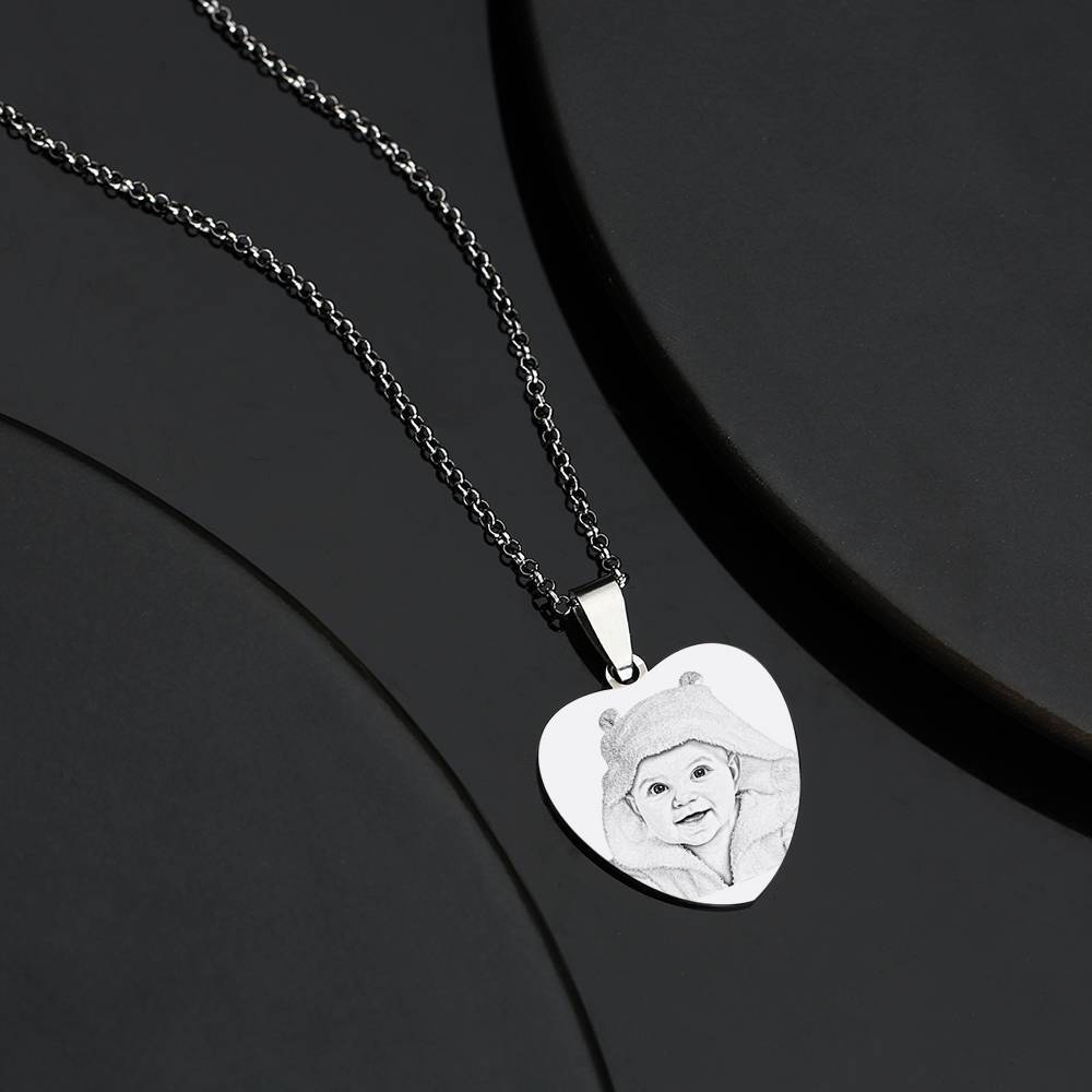 Engraved Heart Tag Necklace Custom Stainless Steel Photo Necklace