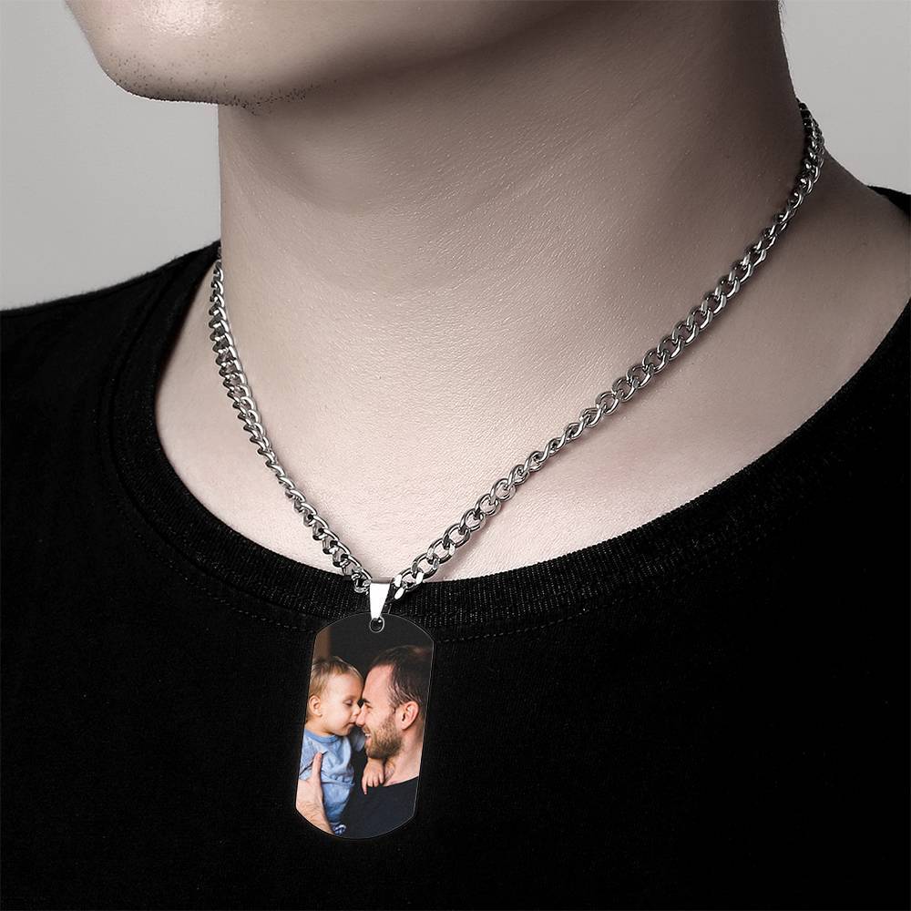 Men's Photo Tag Necklace with Engraving Stainless Steel