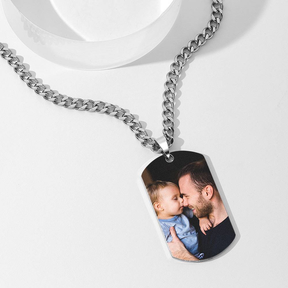 Men's Photo Tag Necklace with Engraving Stainless Steel