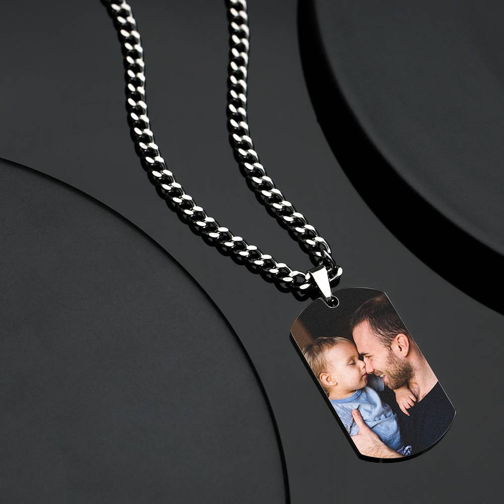 Men's Photo Tag Necklace with Engraving Stainless Steel