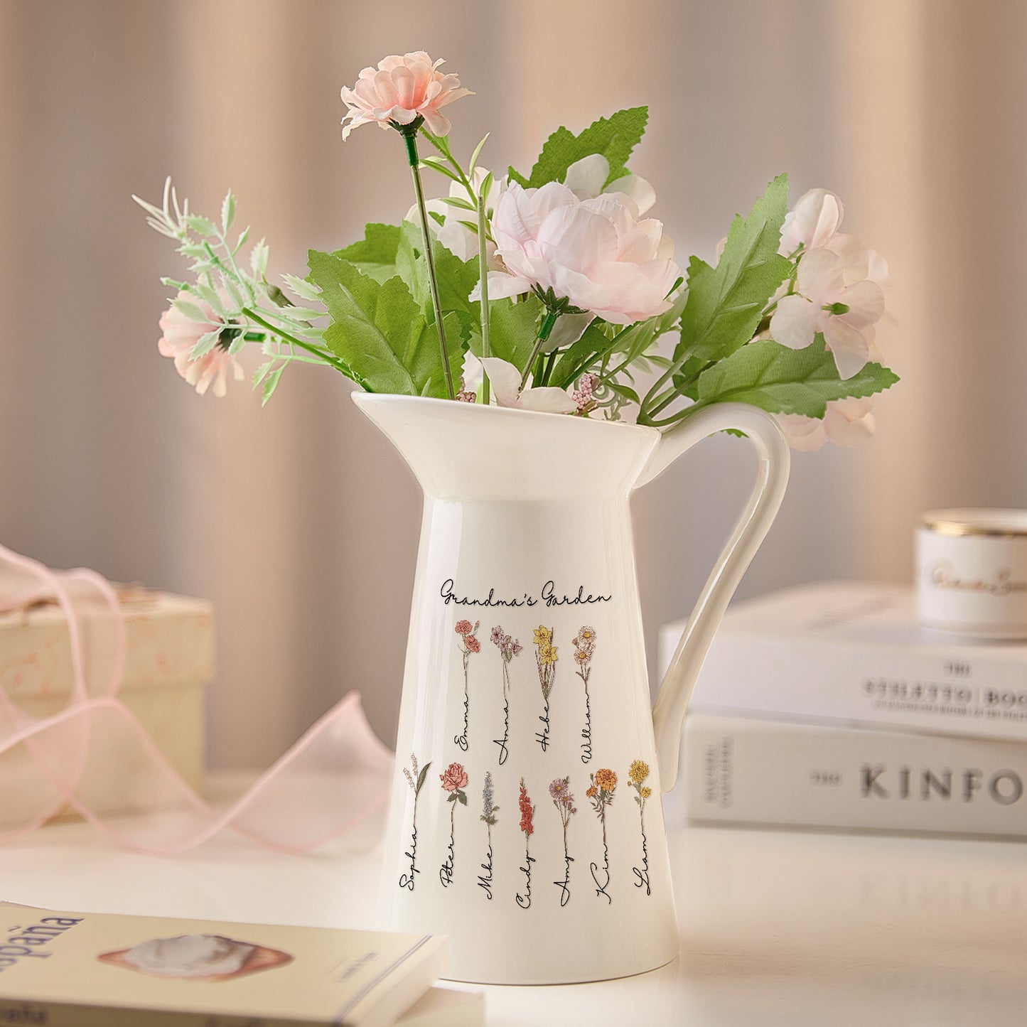 Personalized Birth Flower Ceramic Vase Home Decoration Birthday Gift for Mom Grandma