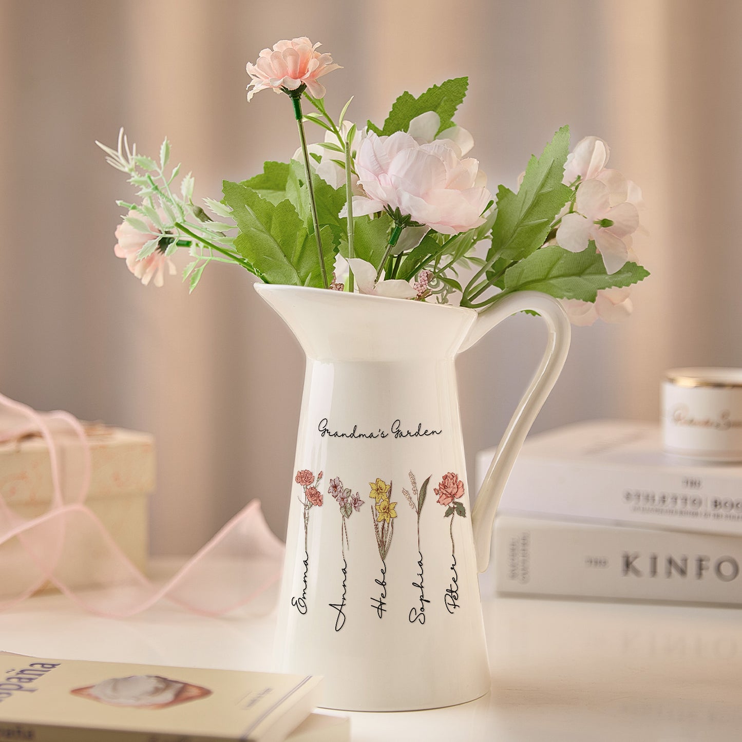 Personalized Birth Flower Ceramic Vase Home Decoration Birthday Gift for Mom Grandma