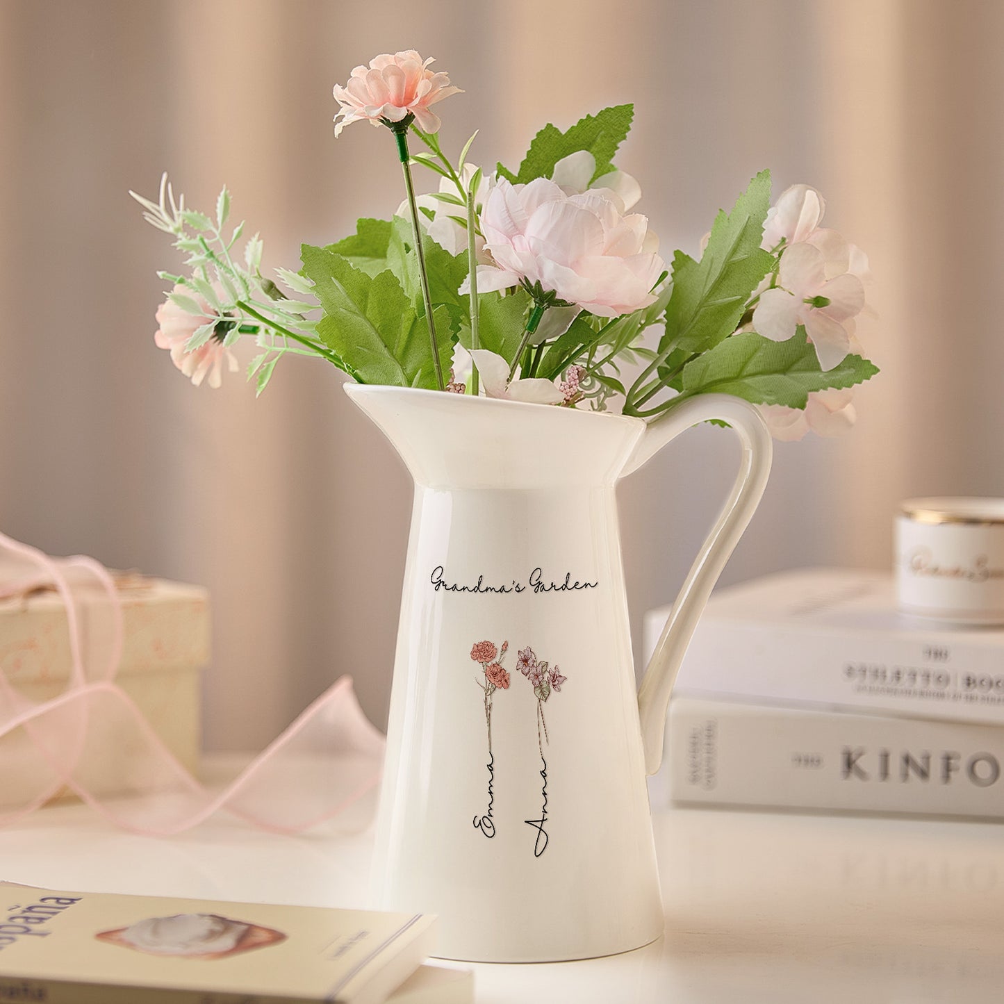 Personalized Birth Flower Ceramic Vase Home Decoration Birthday Gift for Mom Grandma