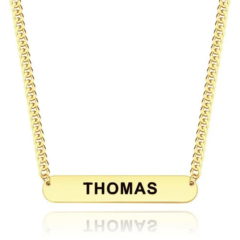 Custom Engraved Bar Necklace Thick Chain Punk Jewelry for Men