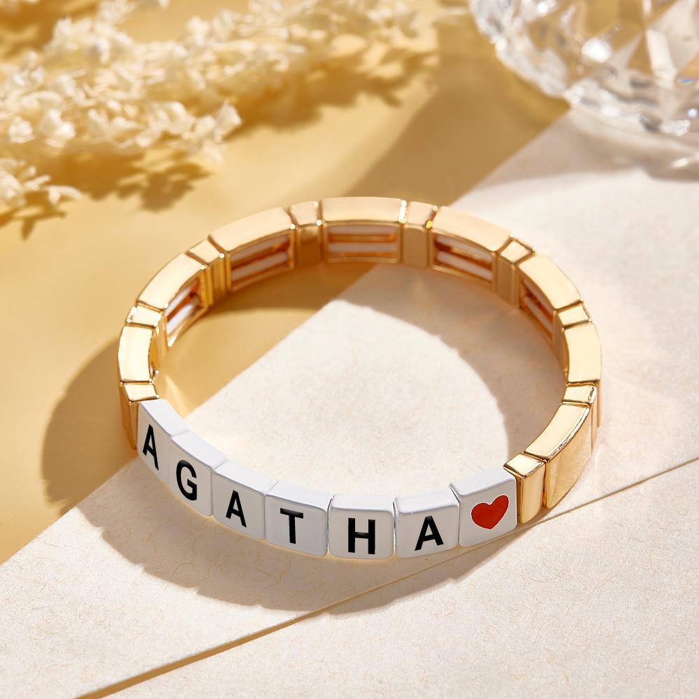 Custom Name Bead Bracelet Enamel Beaded Gold Color Bracelet Gift for Her