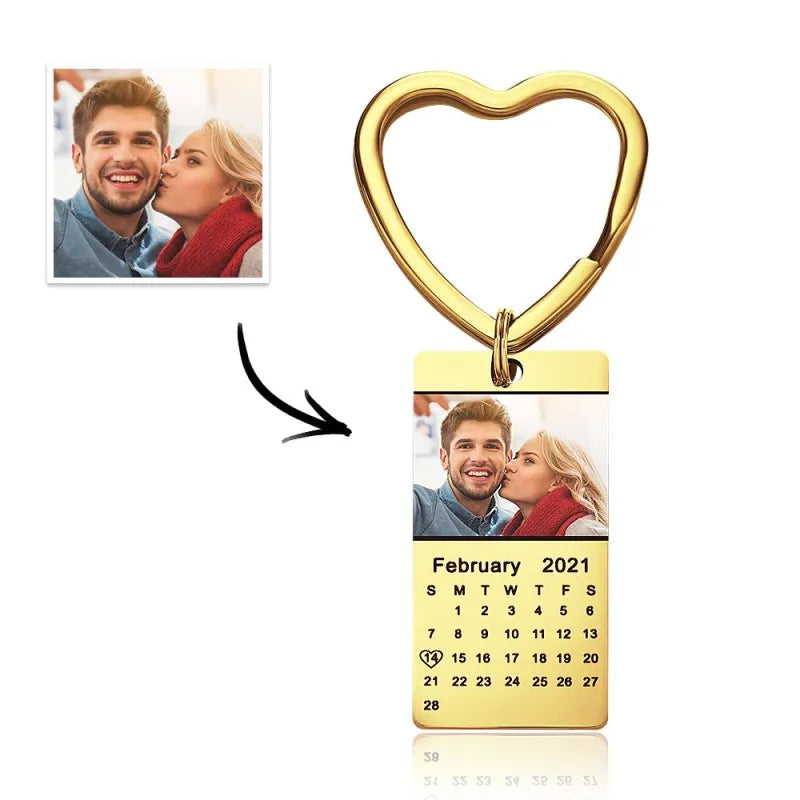 Personalized Photo Calendar Keychain Stainless Steel Keyring Anniversary Gifts for Him