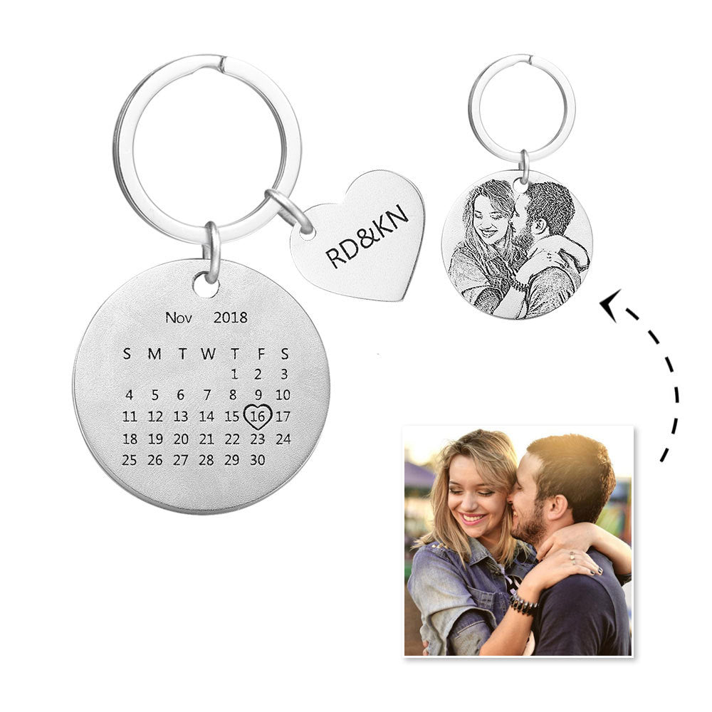 Personalized Engraved Photo Calendar Keychain For Anniversary