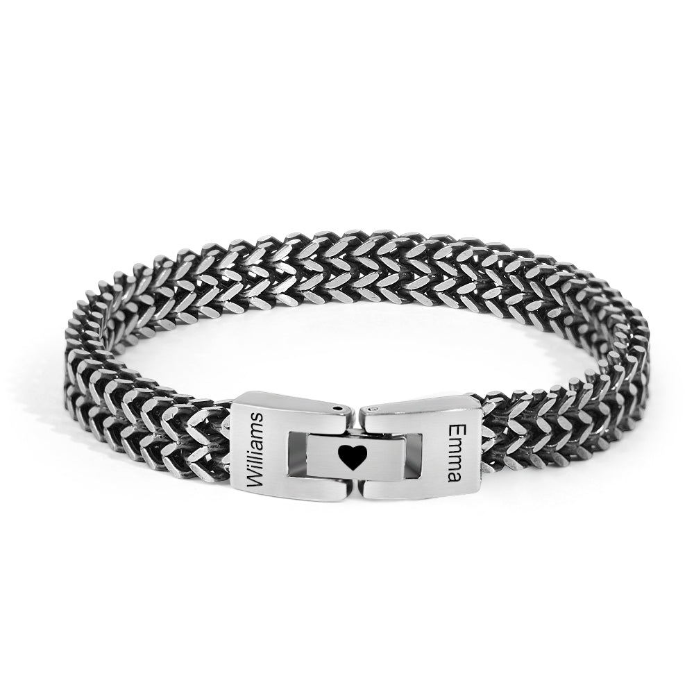 Personalized Men's Stainless Steel Interlocking Bracelet with Engraved Names Bracelet Gift for Him