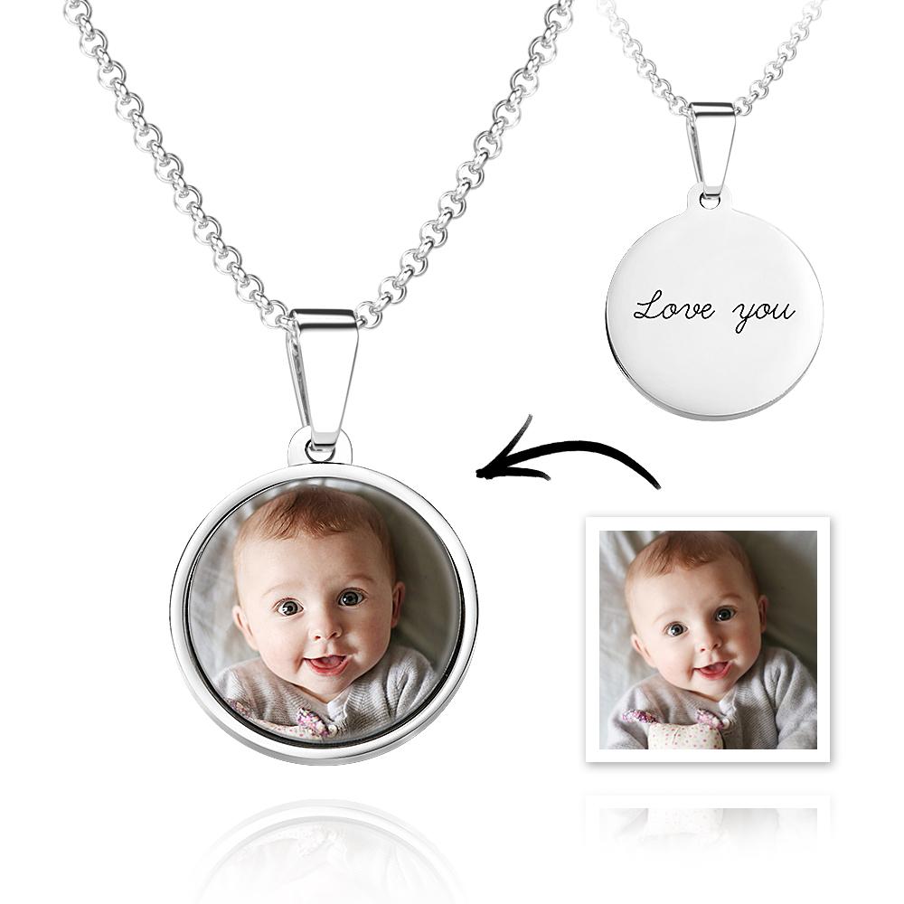 Custom Photo Engraved Necklace Pendant Picture Necklace Double Sided Wedding Gift