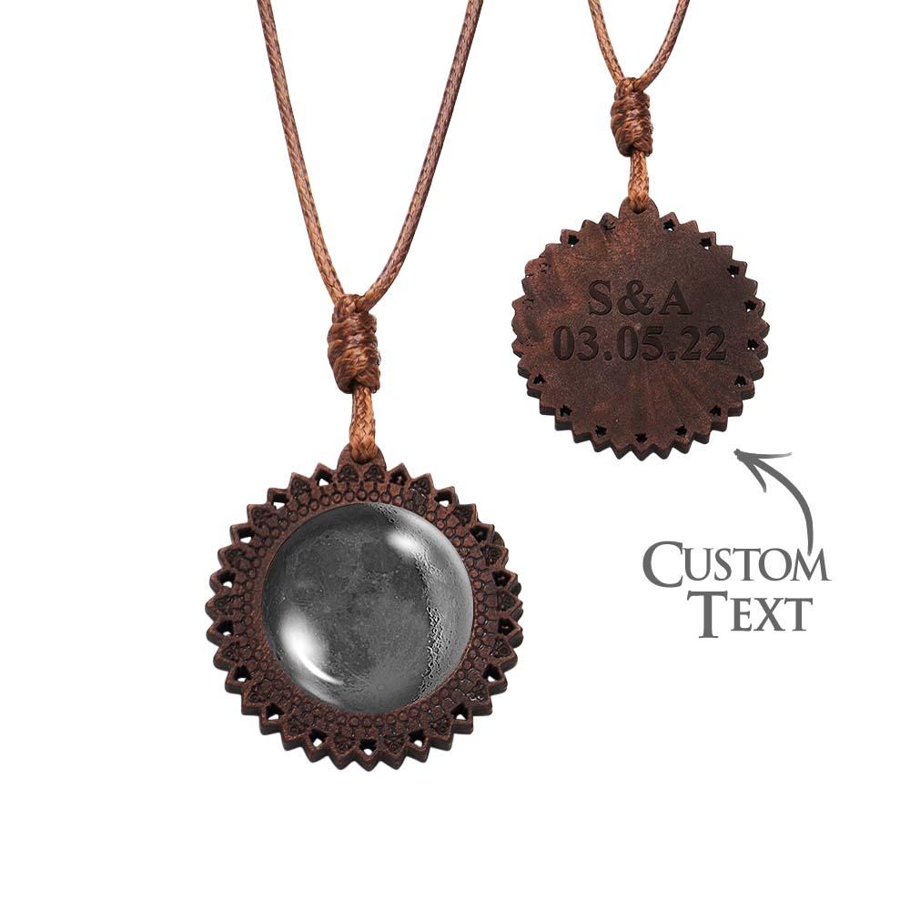 Custom Moon Phase Wood Pendant Necklace Personalised Engraved Name Valentine's Gifts for Her