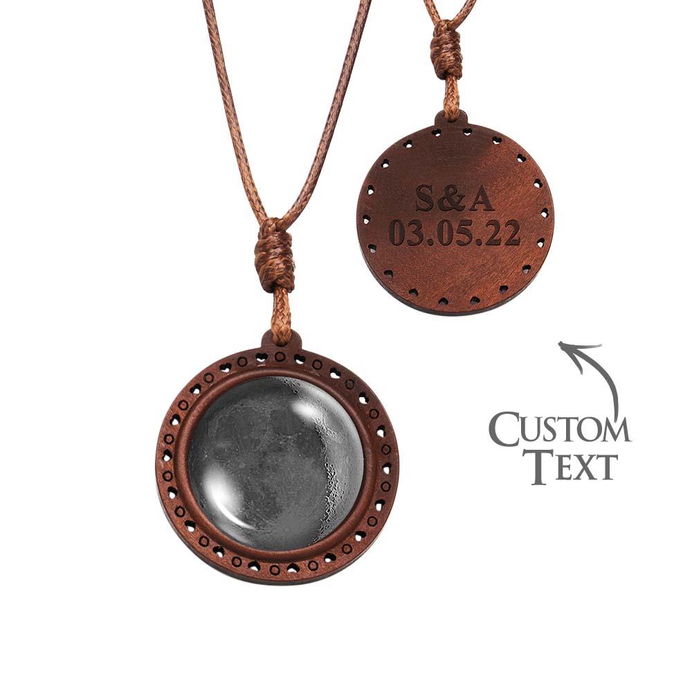 Custom Moon Phase Wood Pendant Necklace Personalised Engraved Name Valentine's Gifts for Her