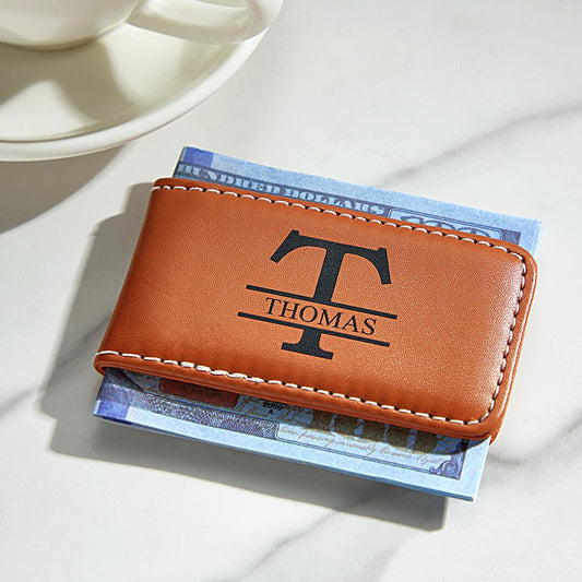 Gifts For Him Husband Gift Mens Leather Wallet Money Clip Custom Money Clip Gifts For Him