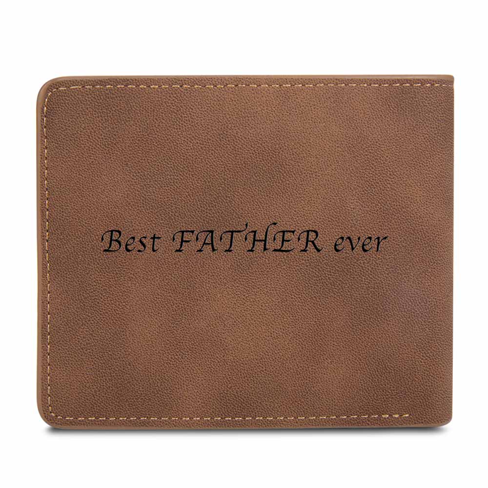 Men's Bifold Custom Inscription Photo Engraved Wallet - Brown Leather