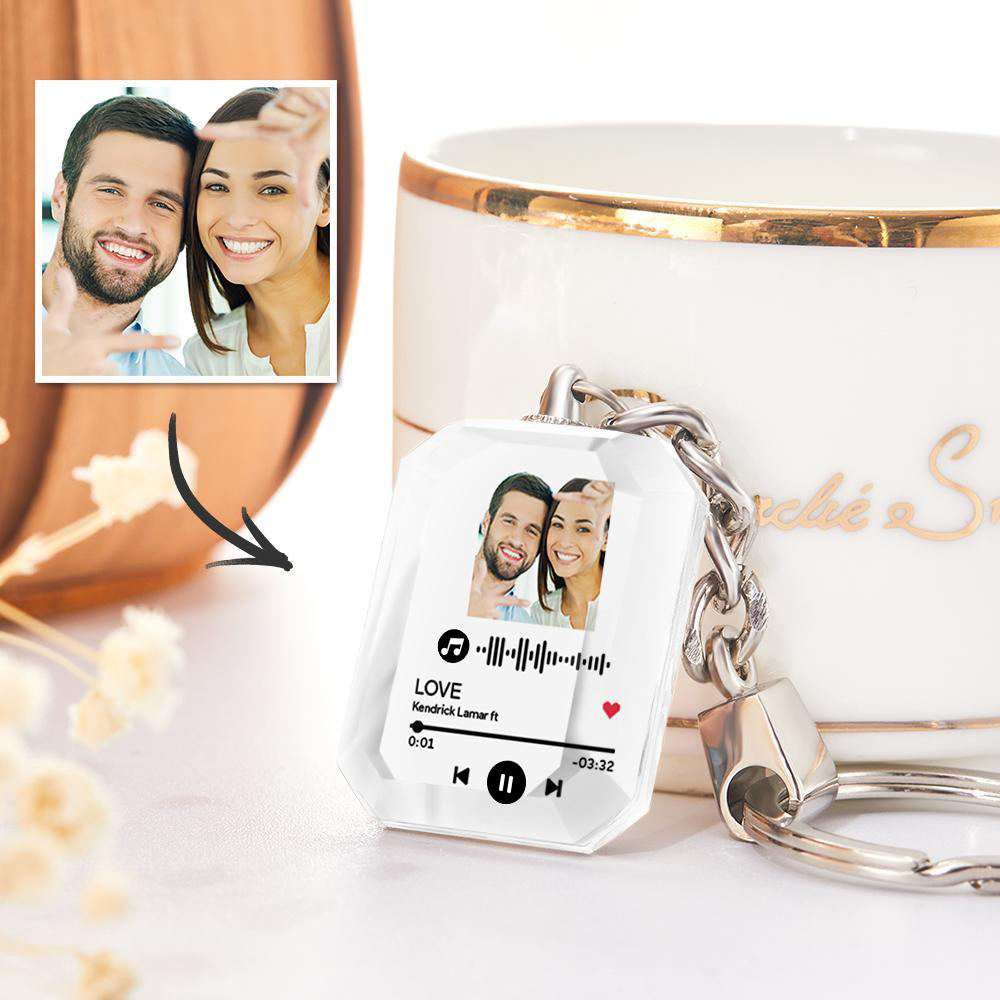 Anniversary Gifts Keychain Photo Keychain Custom Scannable Music Code Keychain | Personalized Gift Crystal Keychains with Pictures