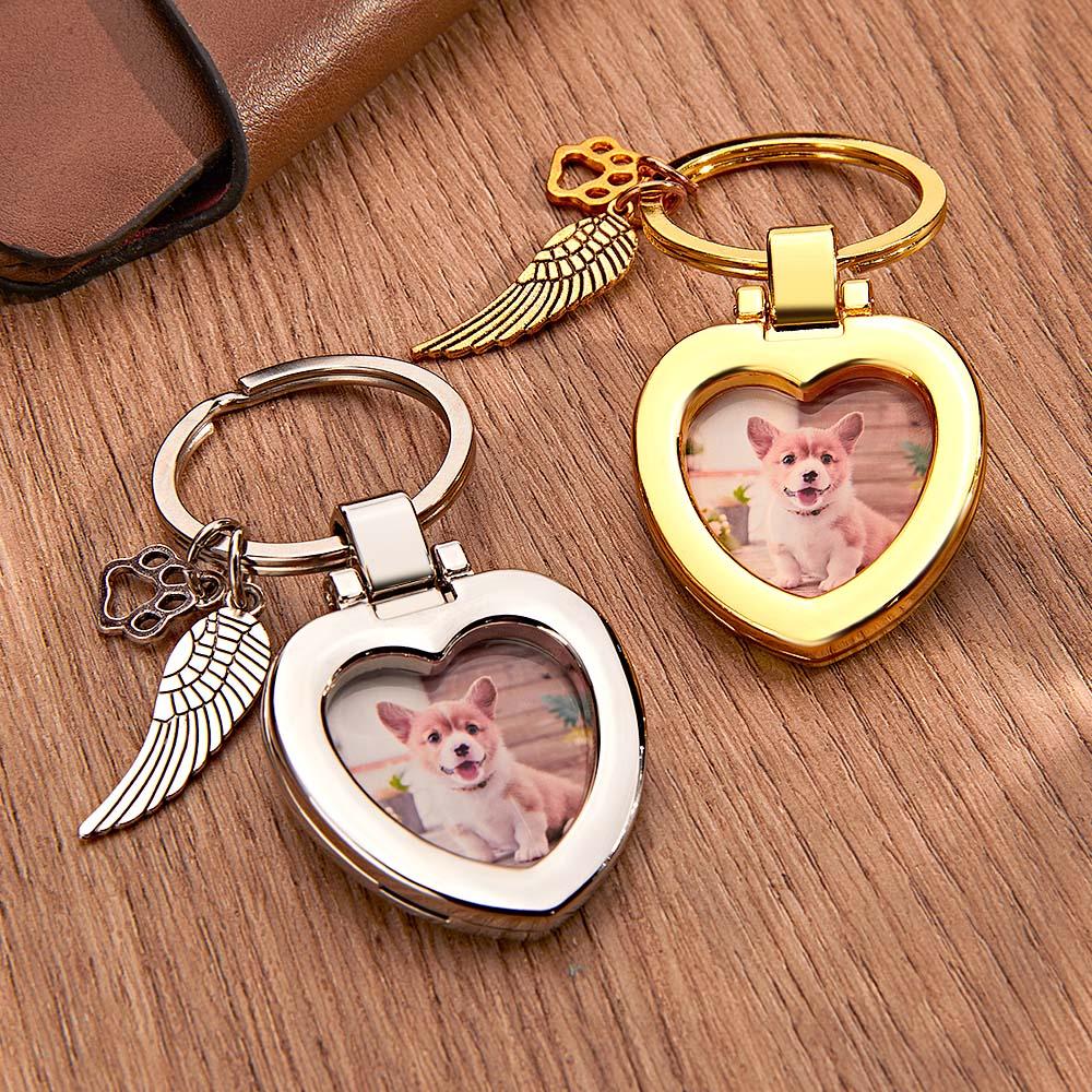 Custom Photo Keychain with Angel's Wing and Paw Personalized Pet Memorial Gifts